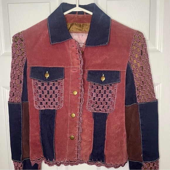 Wilson’s Leather Vintage Cowgirl Pink & Purple Suede Leather & Crochet Jacket S - Picture 3 of 9
